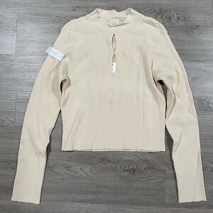 Find Me Now Elegant Cream Ribbed Women's Top Long Sleeve